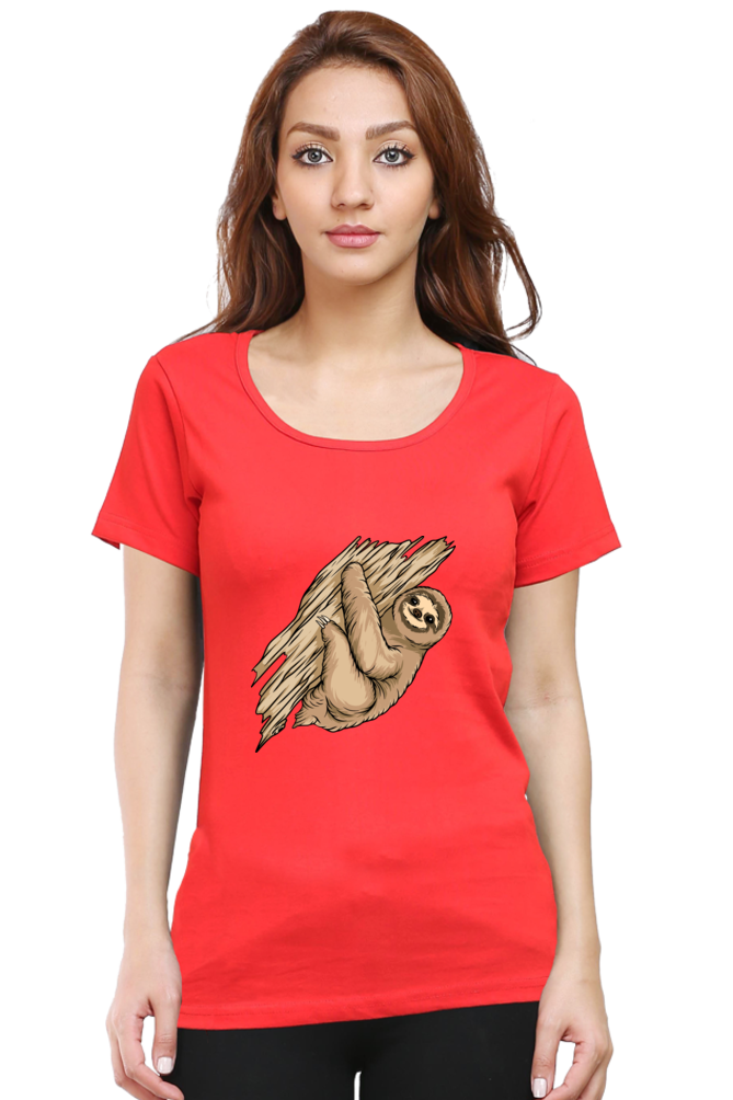 Women’s Round Neck Printed Sloth T-Shirts -  sloth baby hug