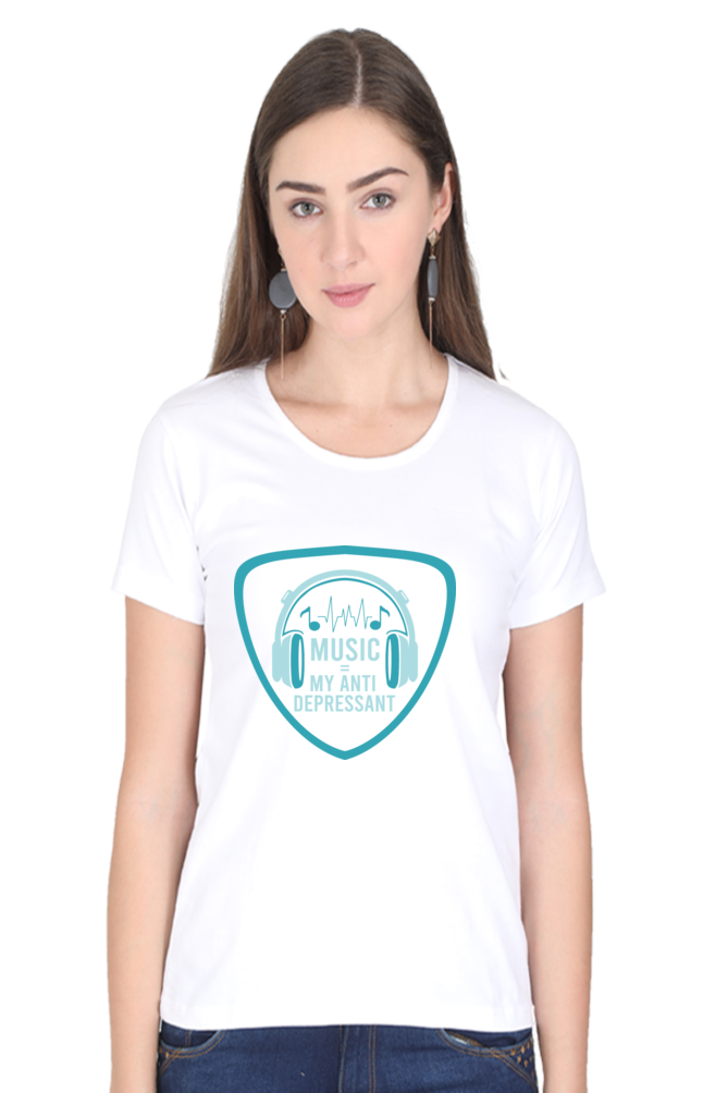 Women’s Round Neck Printed Music T-Shirts - Anit - Depressant