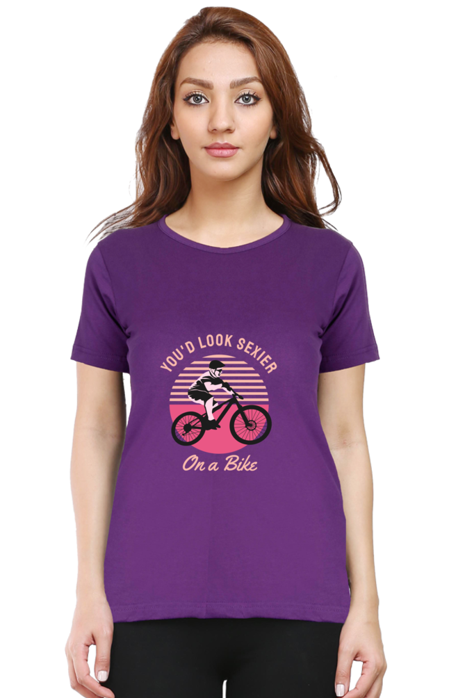 Women’s Round Neck Printed Rider T-Shirts -  on bike