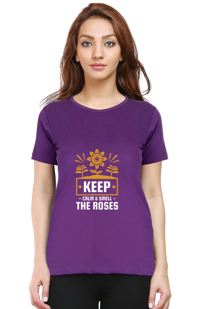 Women’s Round Neck Printed Gardening T-Shirts - keep calm