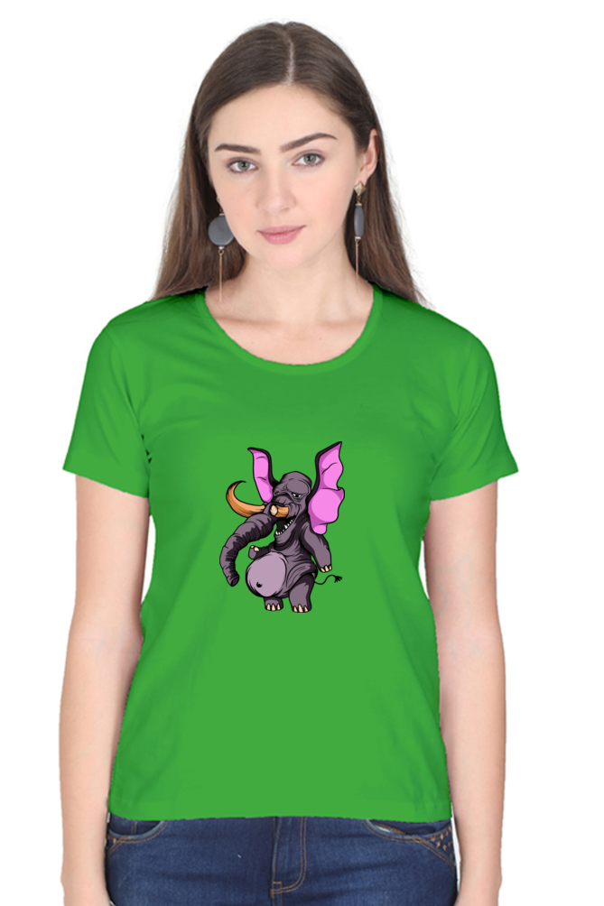 Women’s Round Neck Printed Animal's & Monster's T-Shirts - monster elephant