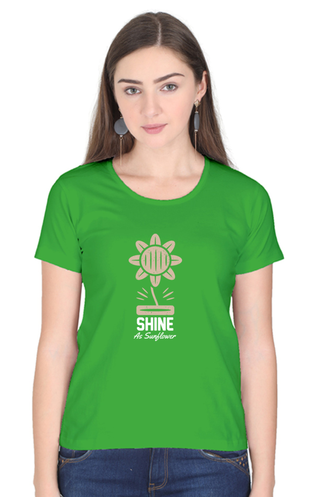 Women’s Round Neck Printed Gardening T-Shirts -   shine