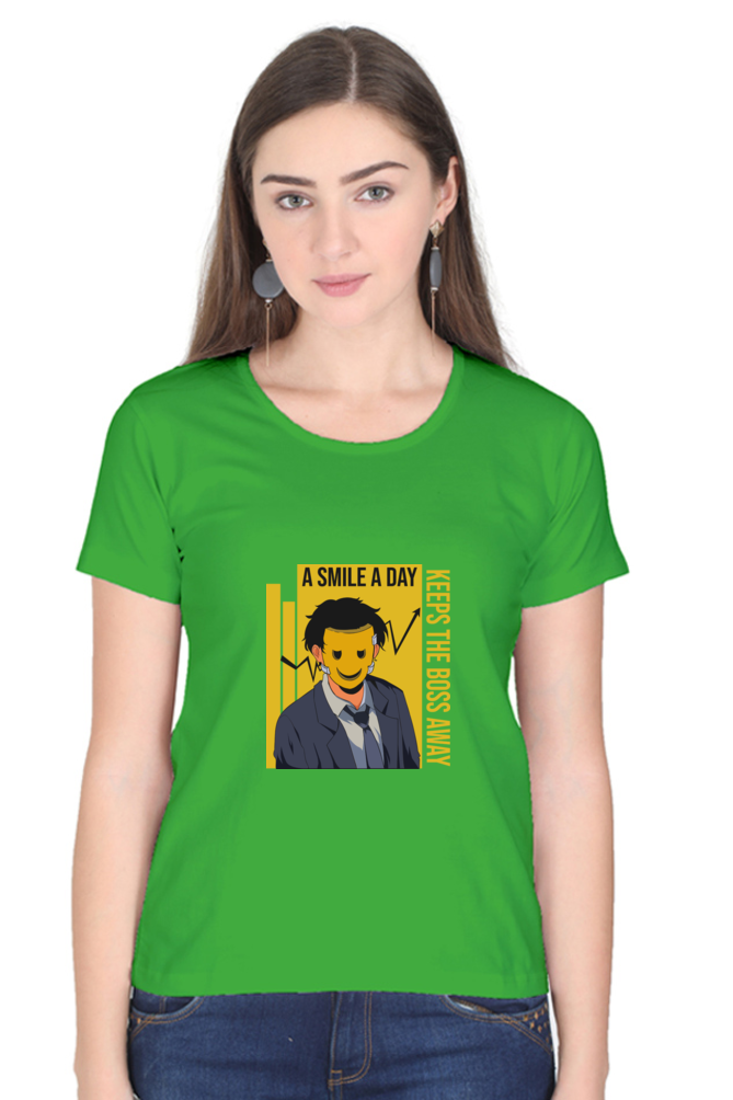 Women’s Round Neck Printed Motivational T-Shirts -  Smile