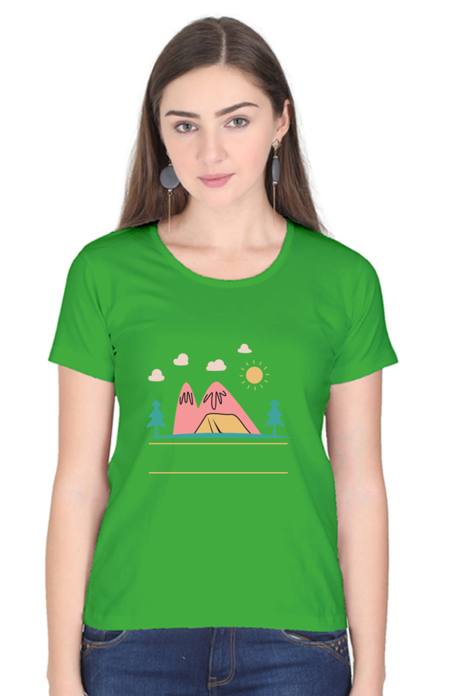 Women’s Round Neck Printed Adventure T-Shirts -  campfire