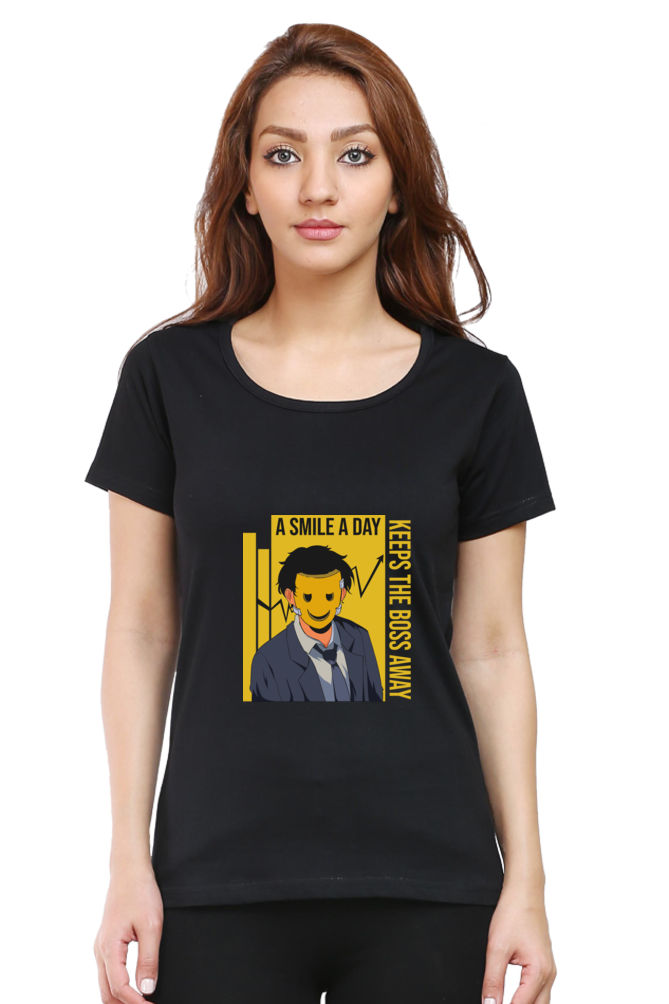 Women’s Round Neck Printed Motivational T-Shirts -  Smile