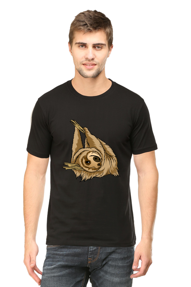Men's Round Neck Sloth T-Shirt - say cheese