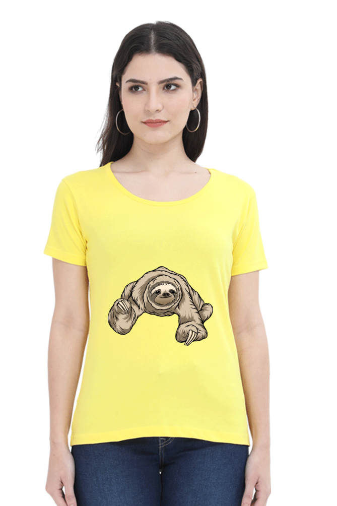 Women’s Round Neck Printed Sloth T-Shirts -  twerking sloth