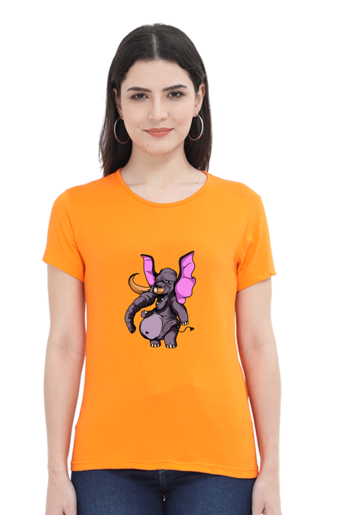 Women’s Round Neck Printed Animal's & Monster's T-Shirts - monster elephant