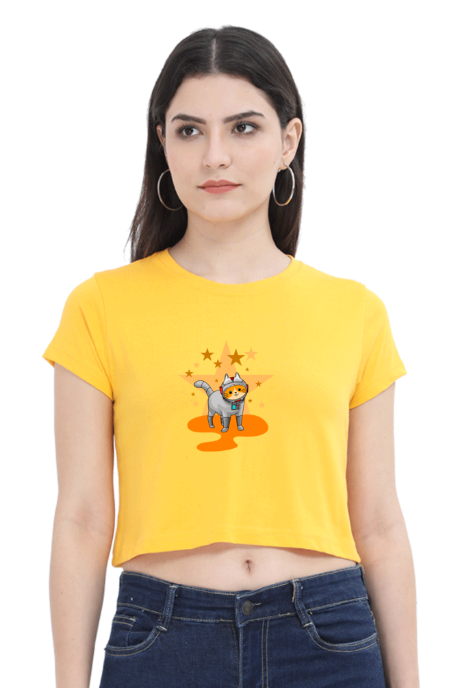 Women Animal's & Monster's  Crop Top -  stars & cat