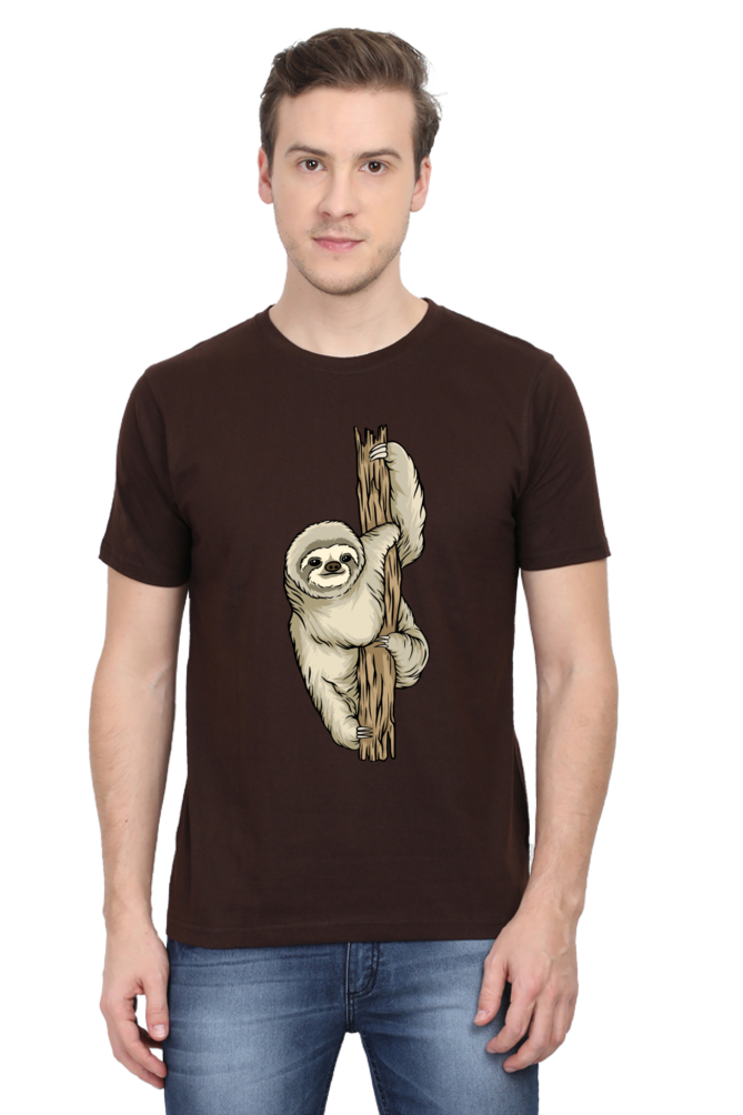 Men's Round Neck Sloth T-Shirt - keep smiling