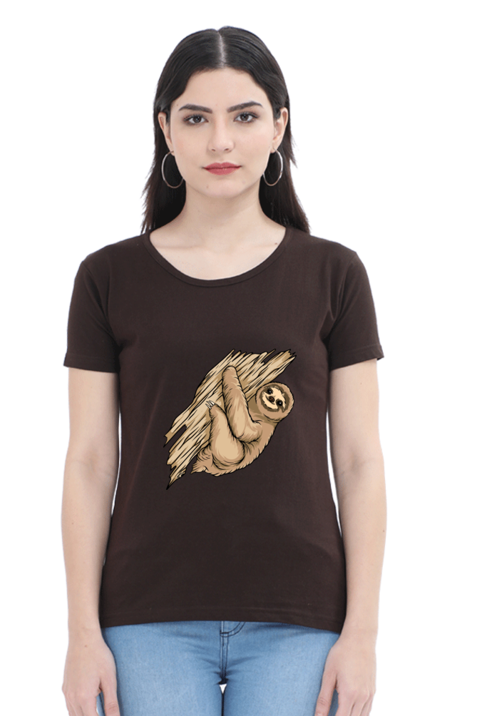 Women’s Round Neck Printed Sloth T-Shirts -  sloth baby hug
