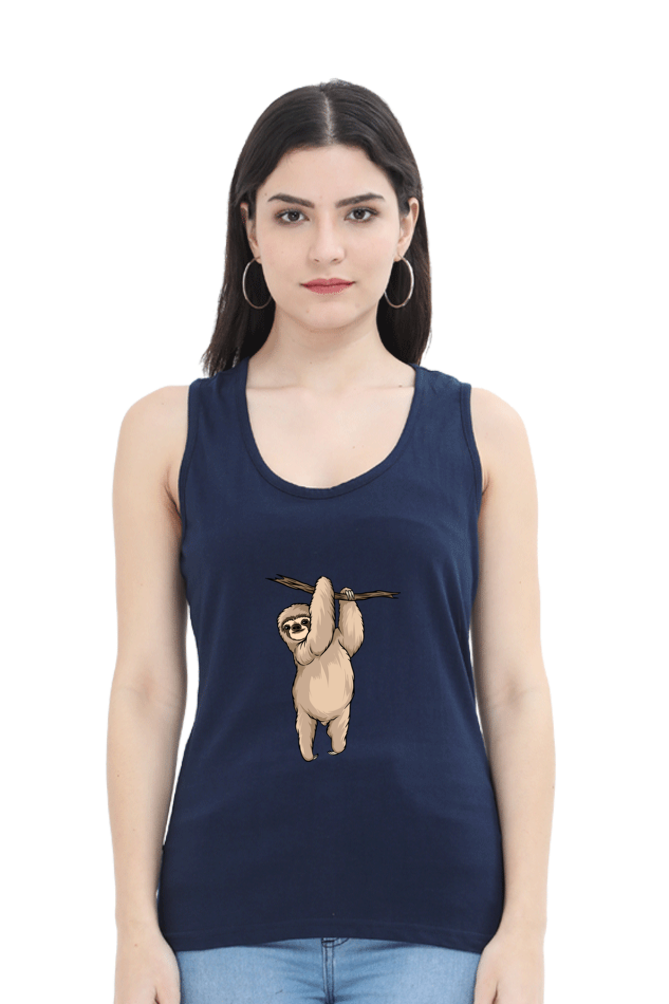 Women Sloth Tank Top - hanging posed sloth