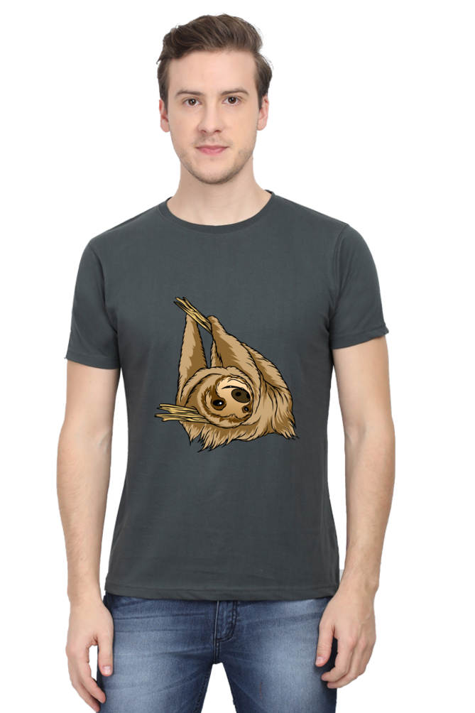 Men's Round Neck Sloth T-Shirt - say cheese
