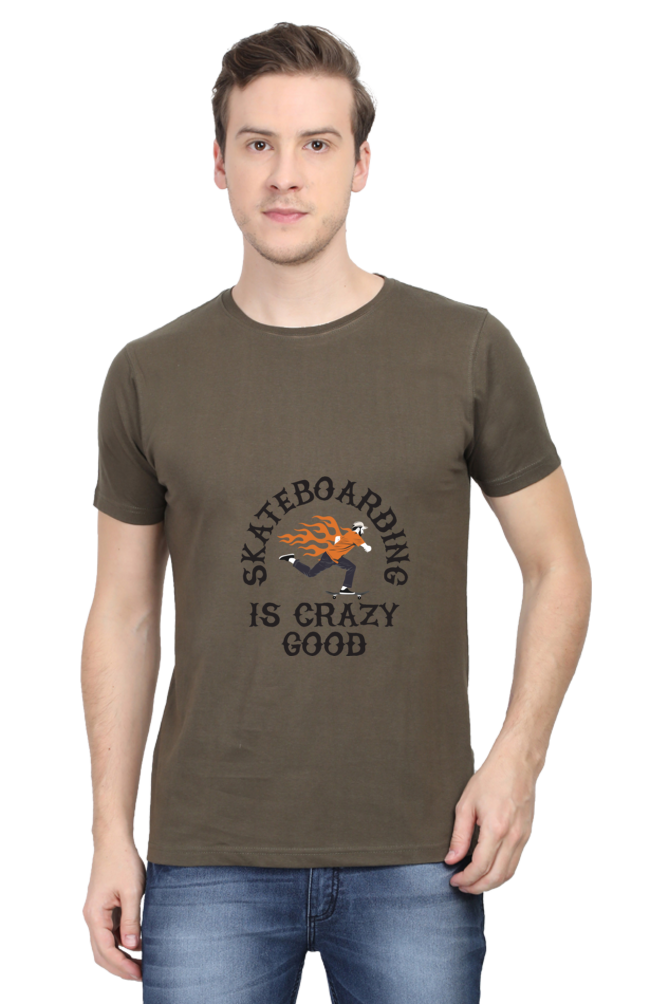 Skateboard Unisex Cotton Round Neck T-shirt - Crazy