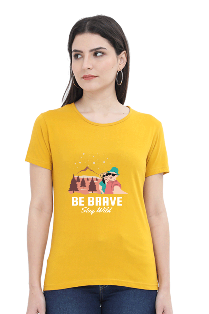 Women’s Round Neck Printed Adventure T-Shirts -  stay wild