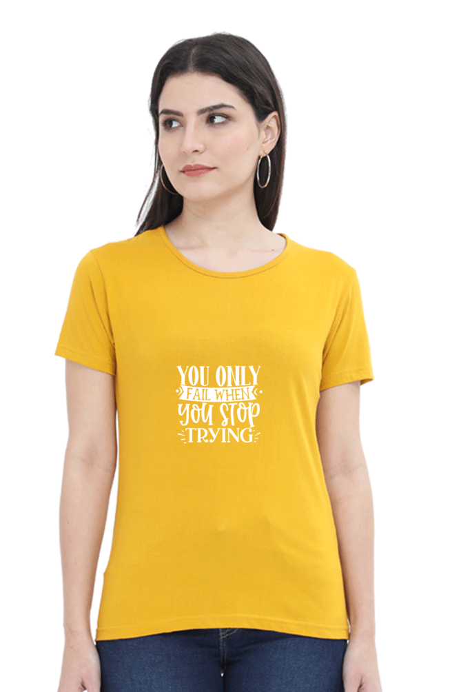 Women’s Round Neck Printed Motivational T-Shirts -  Trying