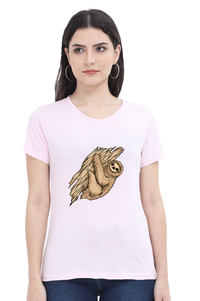 Women’s Round Neck Printed Sloth T-Shirts -  sloth baby hug