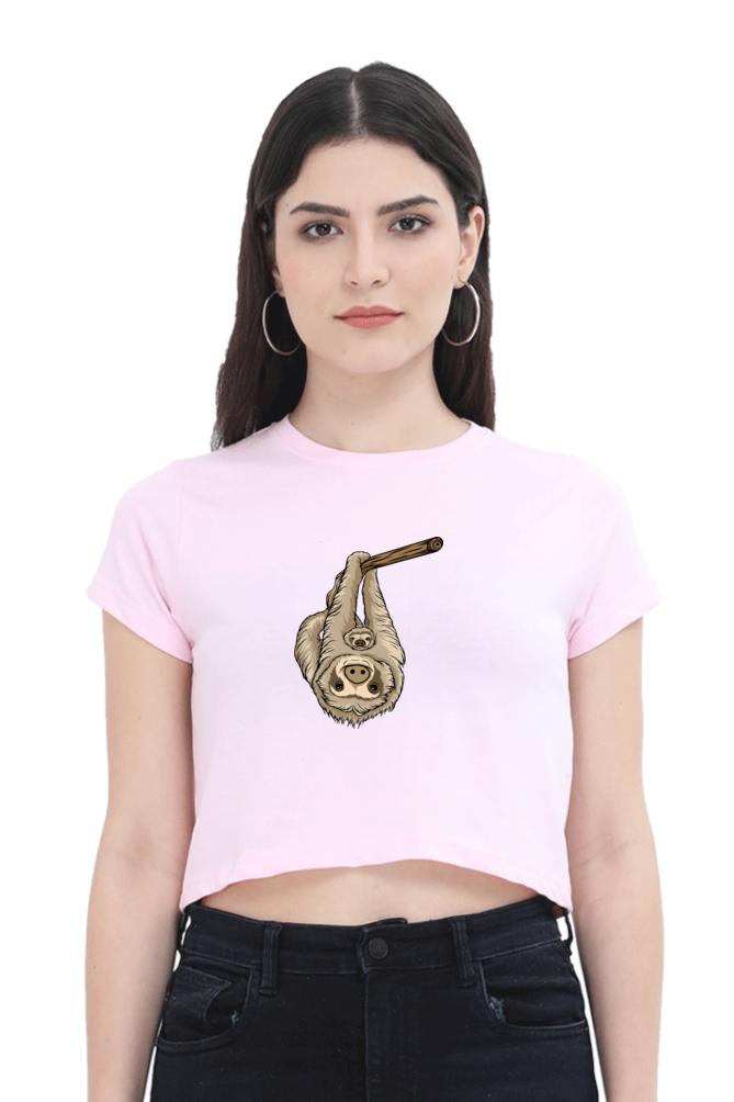 Women Sloth Crop Top - Parent cuddle