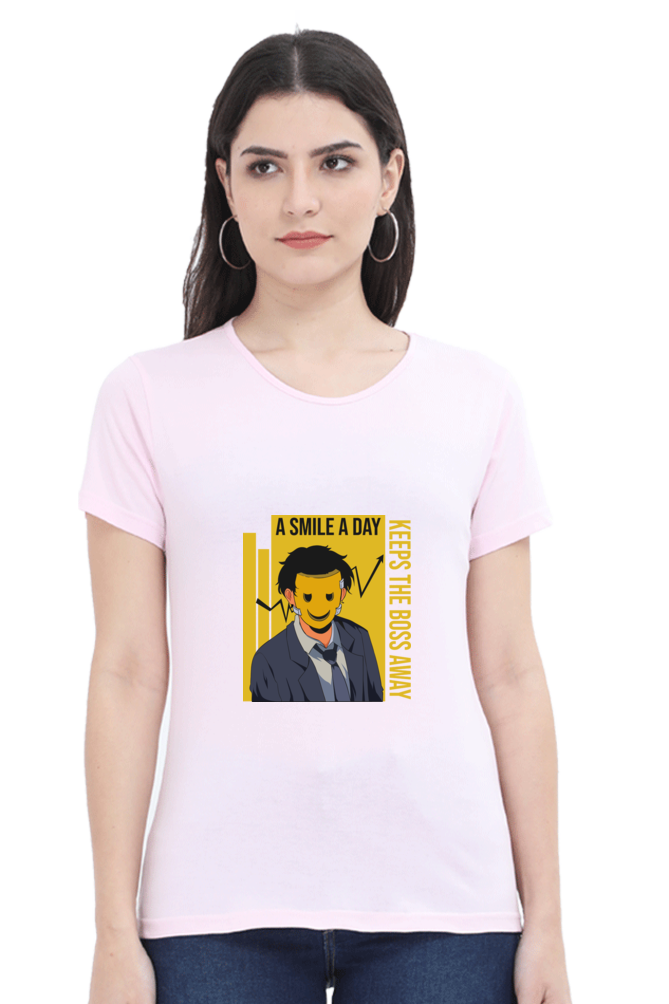 Women’s Round Neck Printed Motivational T-Shirts -  Smile