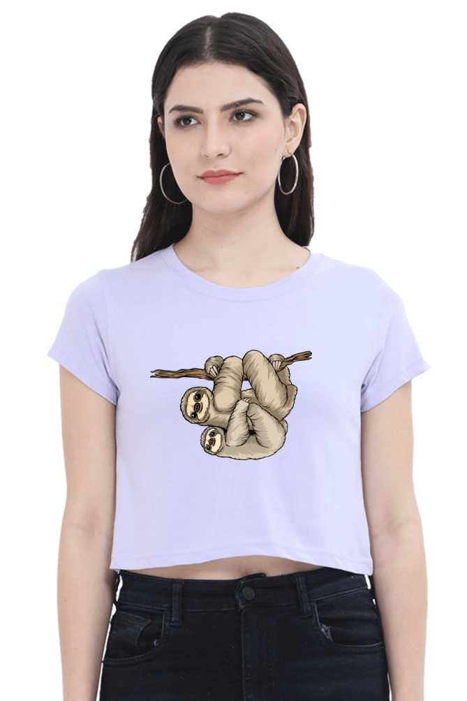 Women Sloth Crop Top - back smile hug