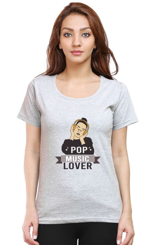 Women’s Round Neck Printed Music T-Shirts - POP