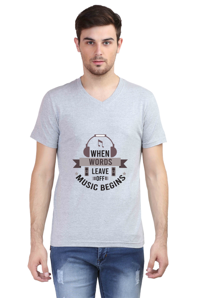 Men's V Neck T-Shirt - Music Begins