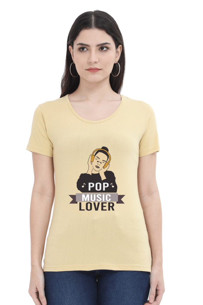 Women’s Round Neck Printed Music T-Shirts - POP