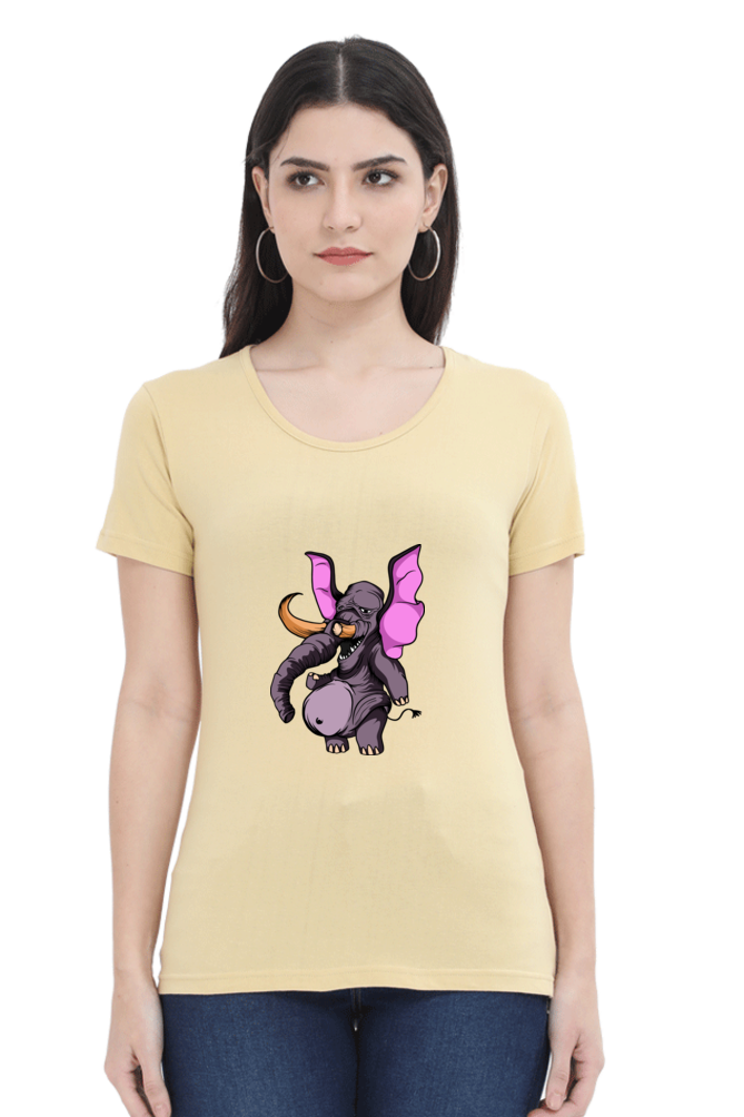 Women’s Round Neck Printed Animal's & Monster's T-Shirts - monster elephant