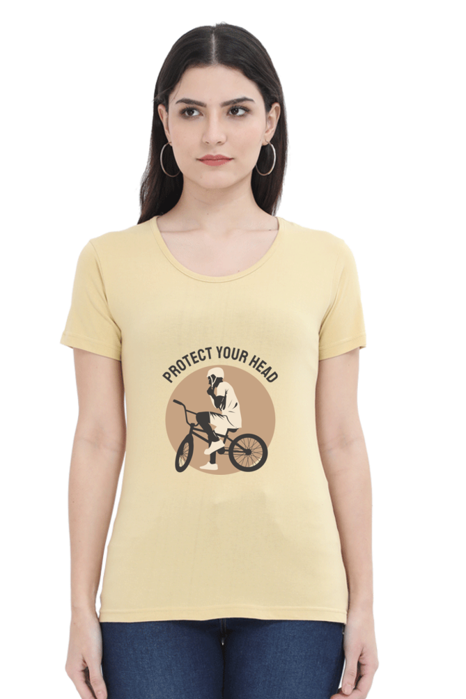 Women’s Round Neck Printed Rider T-Shirts -  protect head