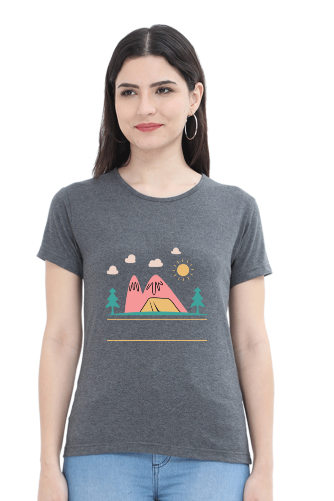 Women’s Round Neck Printed Adventure T-Shirts -  campfire