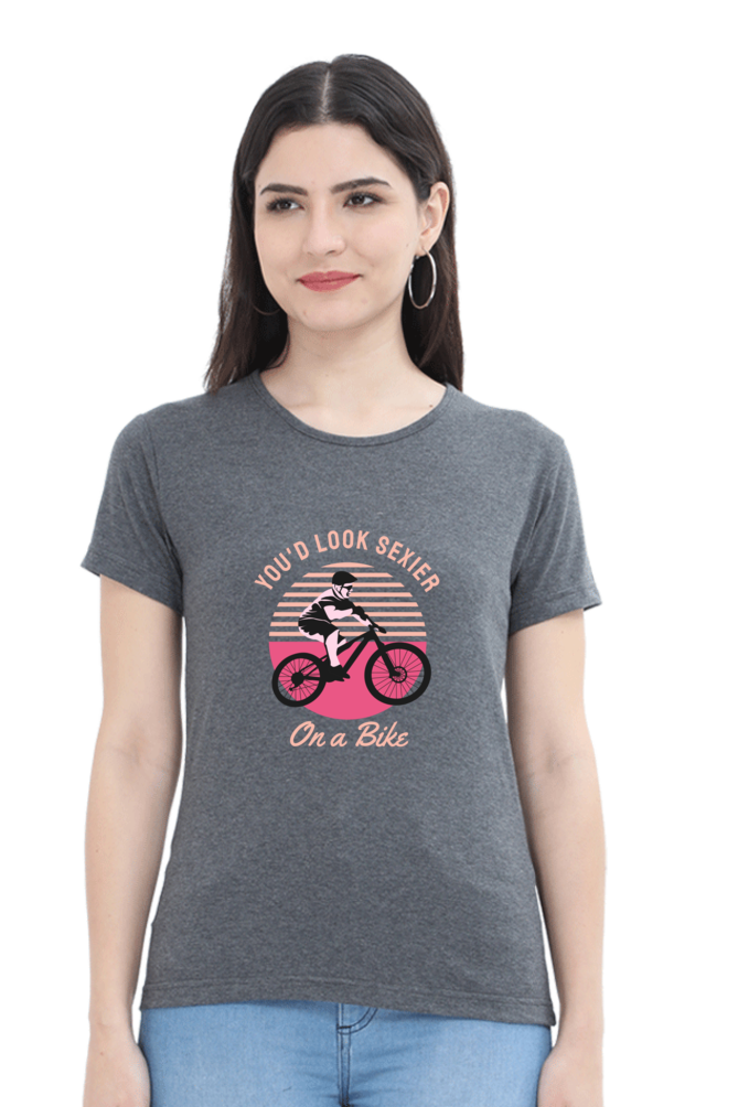 Women’s Round Neck Printed Rider T-Shirts -  on bike