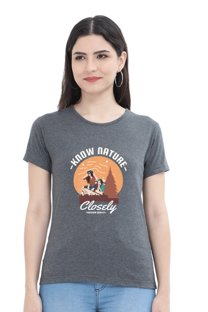 Women’s Round Neck Printed Adventure T-Shirts -  know nature
