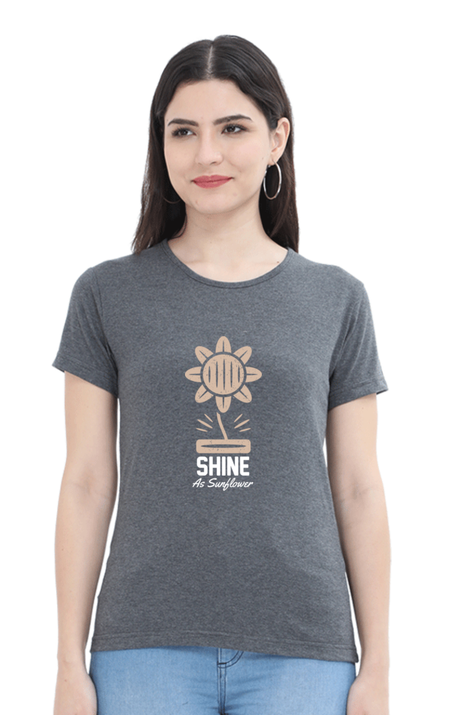 Women’s Round Neck Printed Gardening T-Shirts -   shine