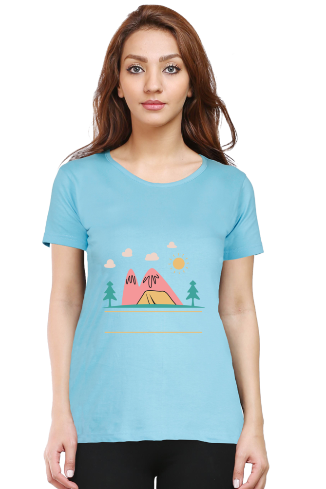 Women’s Round Neck Printed Adventure T-Shirts -  campfire