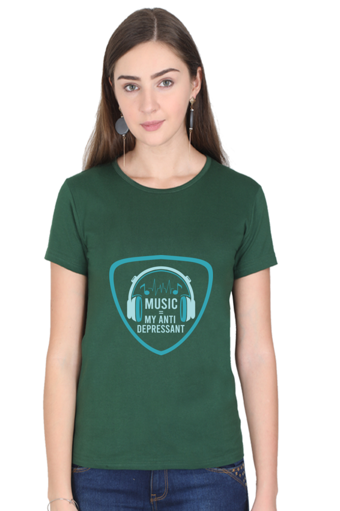 Women’s Round Neck Printed Music T-Shirts - Anit - Depressant