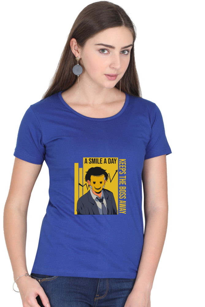 Women’s Round Neck Printed Motivational T-Shirts -  Smile