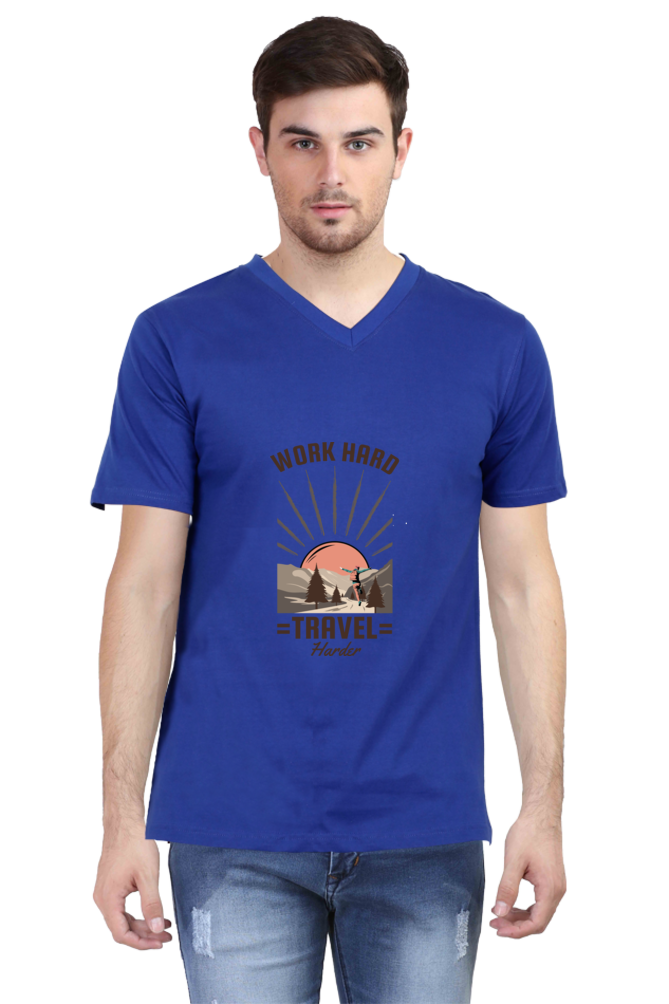 Men's Adventure V Neck T-Shirt - work hard