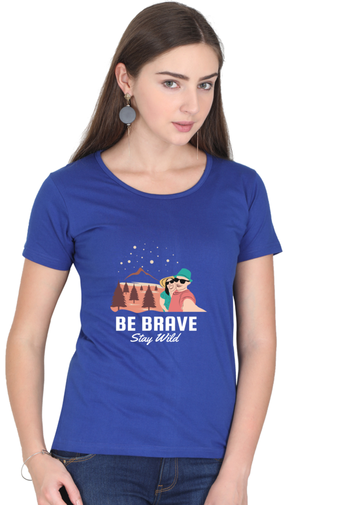 Women’s Round Neck Printed Adventure T-Shirts -  stay wild