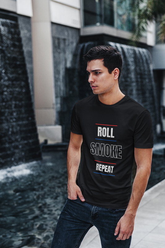 Round Neck Half-Sleeves - Roll Smoke Repeat T-Shirt