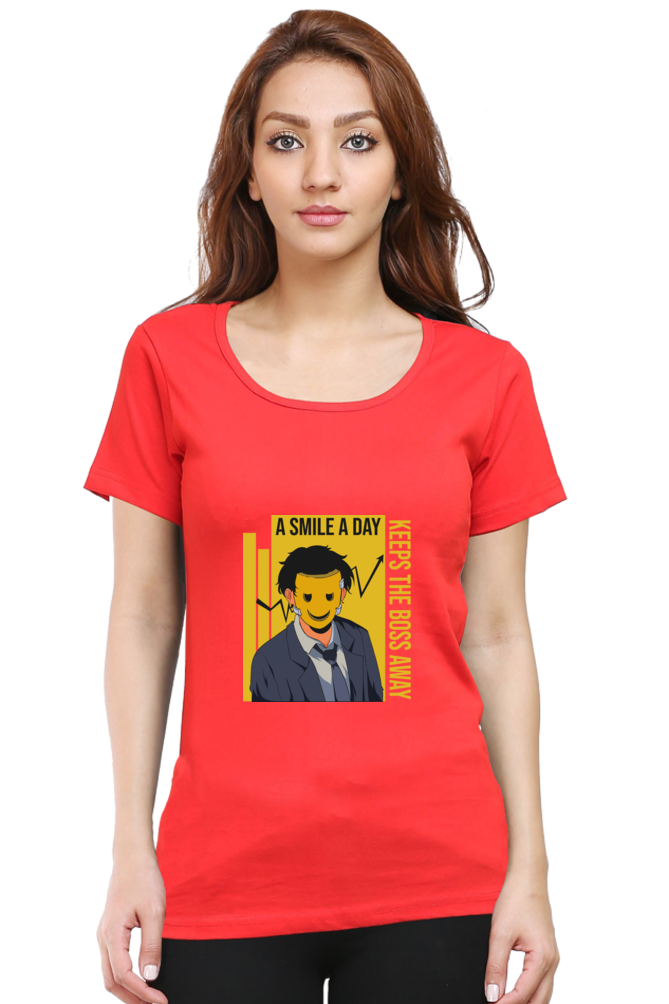 Women’s Round Neck Printed Motivational T-Shirts -  Smile