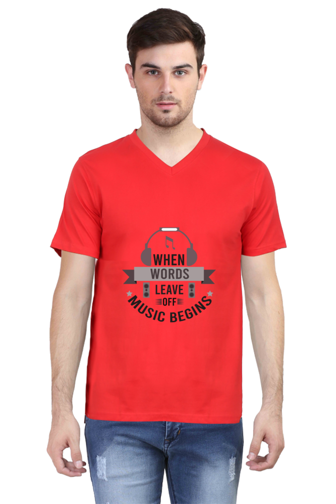 Men's V Neck T-Shirt - Music Begins