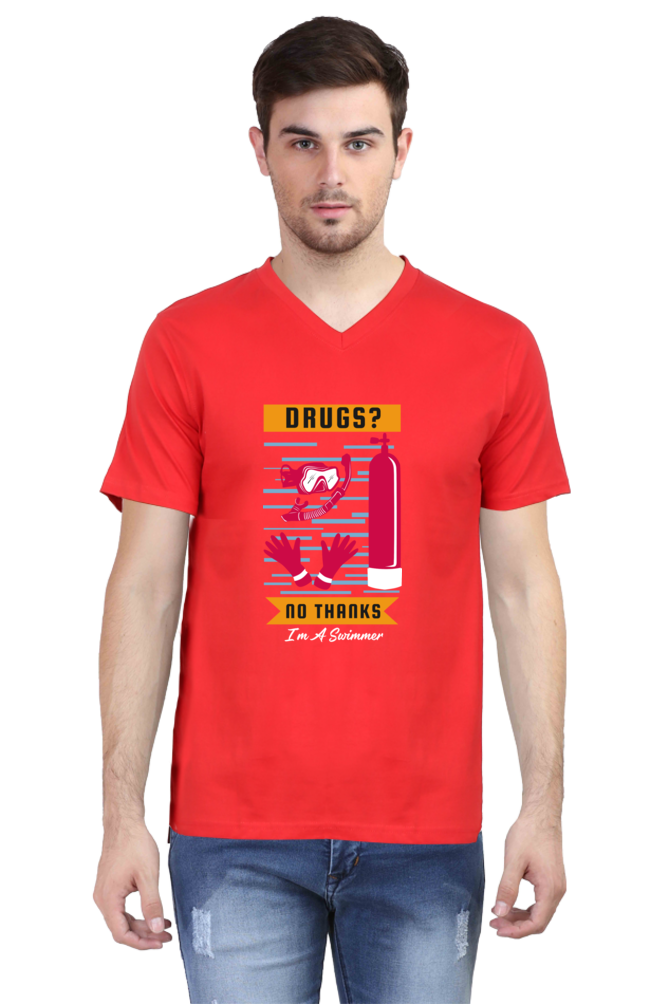 Men's Swimming V Neck T-Shirt - No Thanks