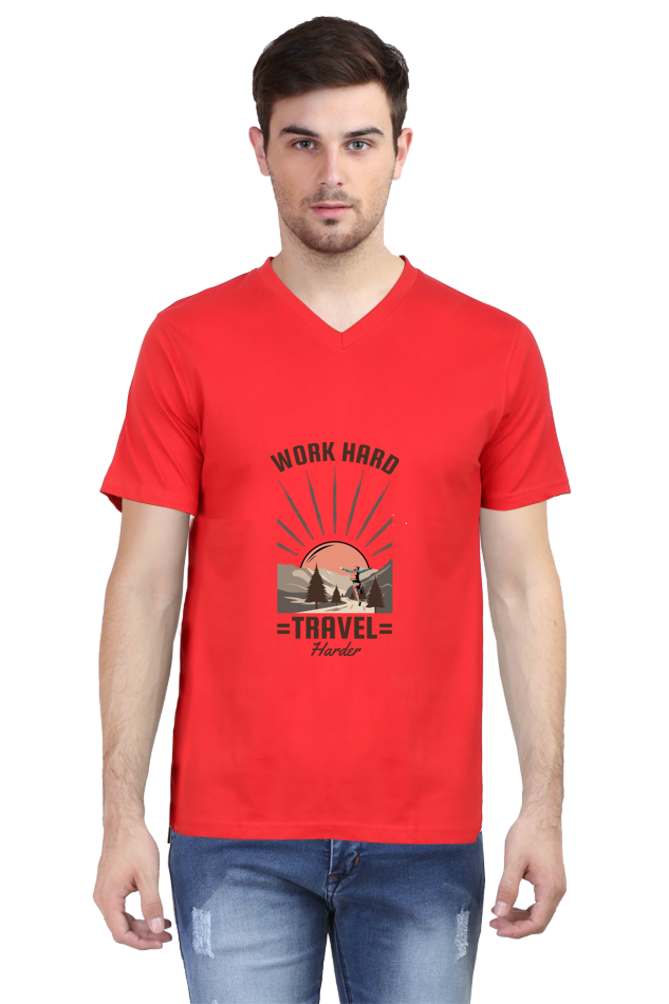 Men's Adventure V Neck T-Shirt - work hard