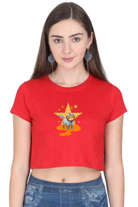 Women Animal's & Monster's  Crop Top -  stars & cat