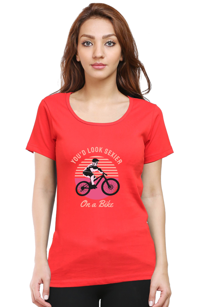 Women’s Round Neck Printed Rider T-Shirts -  on bike