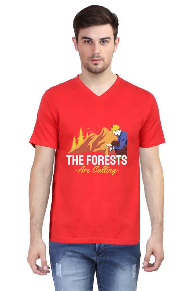 Men's Summer V Neck T-Shirt - Forests Calling
