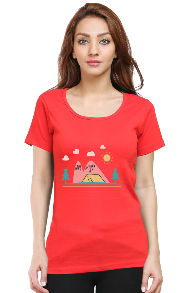 Women’s Round Neck Printed Adventure T-Shirts -  campfire