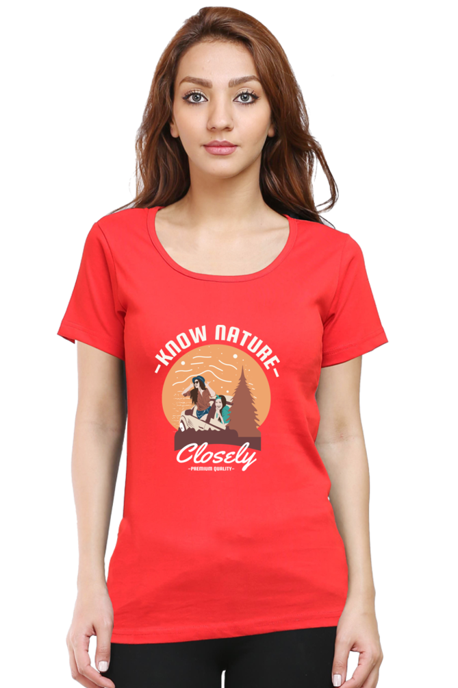 Women’s Round Neck Printed Adventure T-Shirts -  know nature
