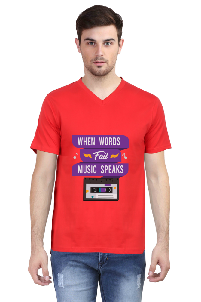 Men's V Neck T-Shirt - Music Speaks
