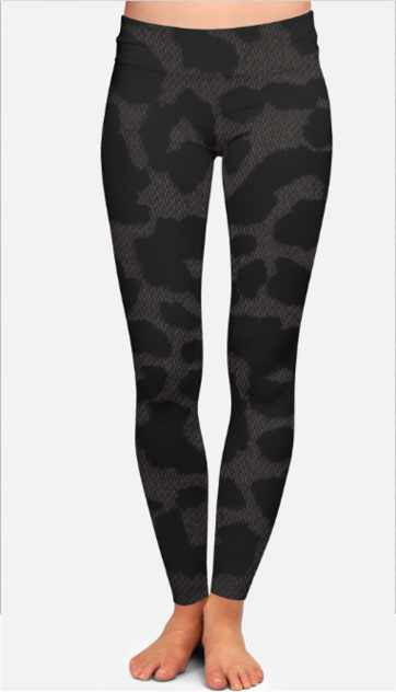 All Over Print  High-Waist Leopard Black Leggings